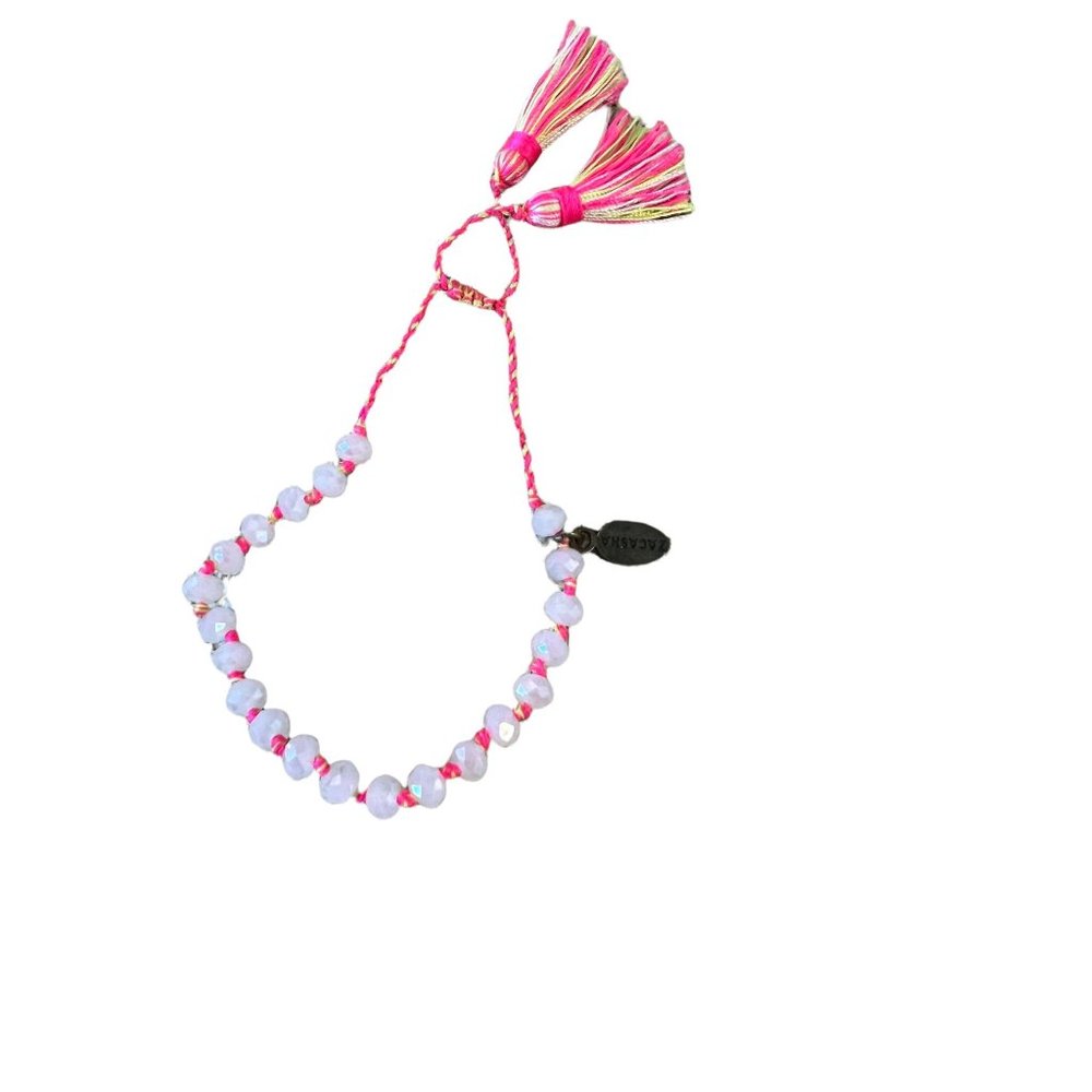 Zacasha drawstring bracelet white glass beads hot pink yellow NWOT